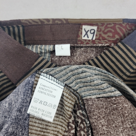 NWOT striped linen looking collared button down short sleeve shirt Size Large - Picture 6 of 6